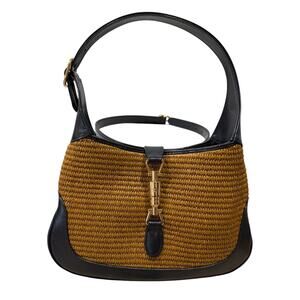 GUCCI Jackie 1961 Raffia & Leather Crossbody Shoulder Bag Small